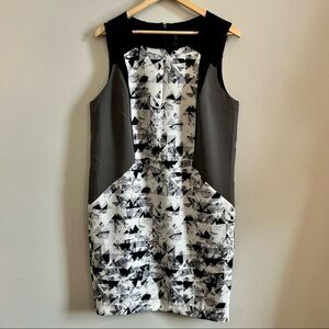 YAS Geometric Stretch Panel Sheath Dress